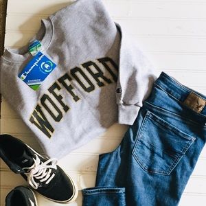 Gray champion crew neck with college name